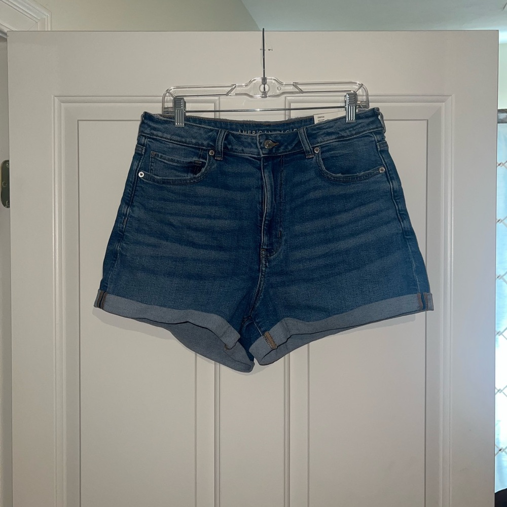 American Eagle Blue High-Waisted stretch mom short Jean Shorts